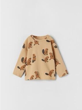 ZARA KIDS Brown Beaver Print Shirt NWT 4-5 year